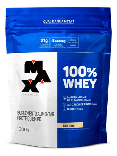 Whey protein 900g 100 whey refil max titanium baunilha whey