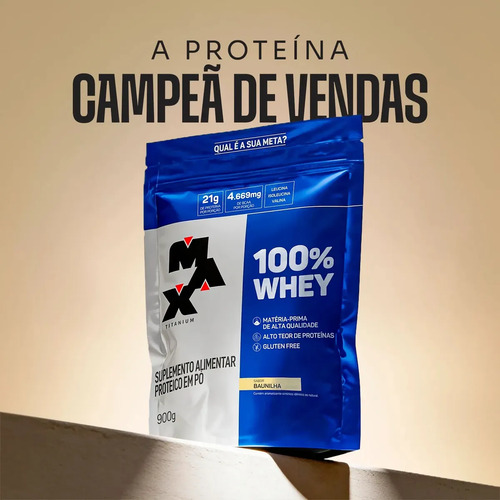 Whey Protein 900g 100% Whey Refil Max Titanium Baunilha Whey Concentrado