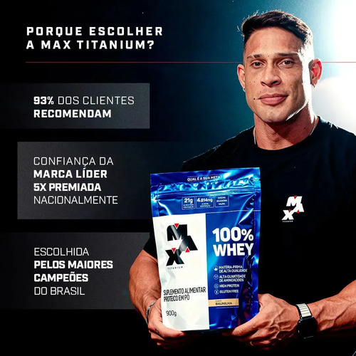 Whey Protein 900g 100% Whey Refil Max Titanium Baunilha Whey Concentrado