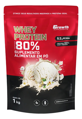 Whey protein concentrado 1kg growth supplements baunilha