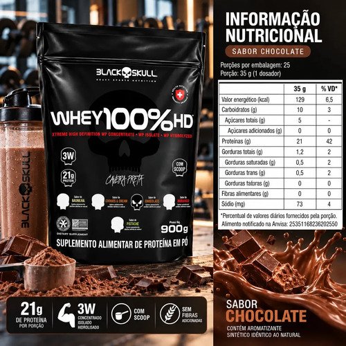 Whey Protein Concentrado Wey Black Skull 100% Puro Sabor Chocolate