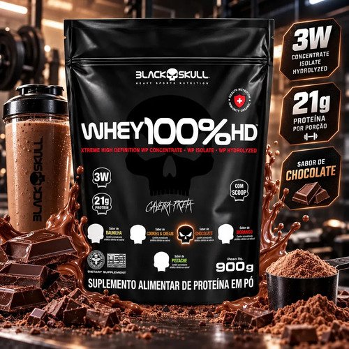 Whey Protein Concentrado Wey Black Skull 100% Puro Sabor Chocolate