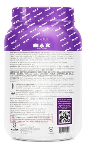 Whey Protein Dr. Peanut 100% Whey Concentrado 900g Max Titanium Sabor Avelã