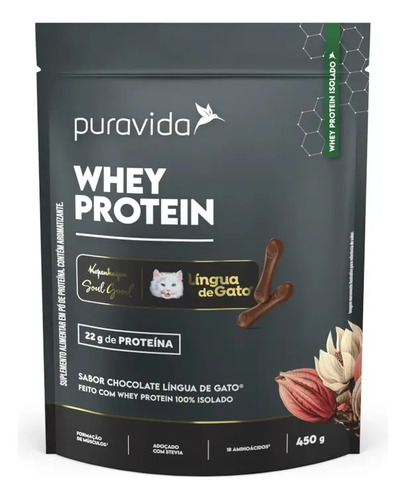 Whey protein isolado chocolate lingua de gato 450g puravida