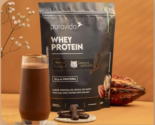 Whey Protein Isolado Chocolate Lingua de Gato 450g Puravida