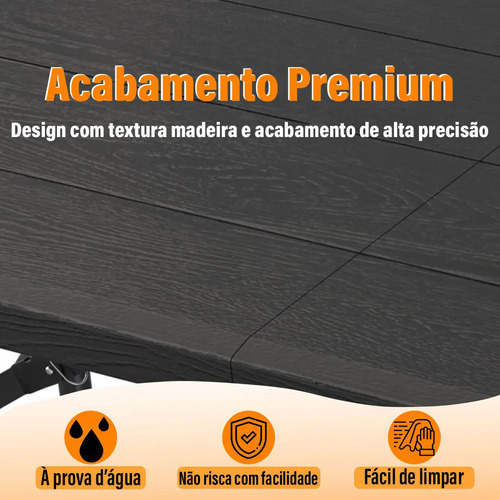Yab - Mesa Dobrável 1,80 M Vira Maleta C/ Alça Resistente Camping Praia Premium Área Externa/interna 180cm Portátil - Cor Preto Amadeirado