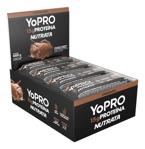 Yopro bar 55g display com 12 unidades chocolate nutrata