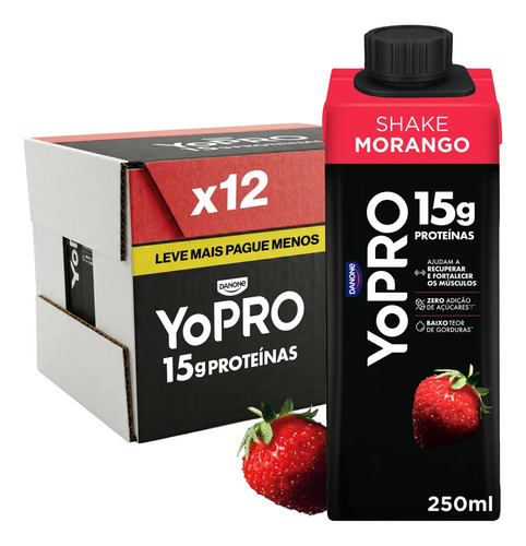 Yopro bebida lactea uht morango 15g de proteinas 250ml 12