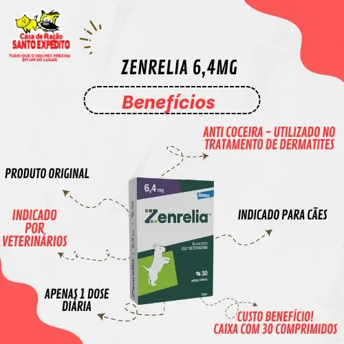 Zenrelia 6,4mg Anti-coceira Dermatite Cães Elanco Cx 30comp