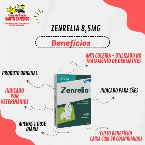 Zenrelia 8,5mg Anti-coceira Dermatite Cães Elanco Cx 30comp